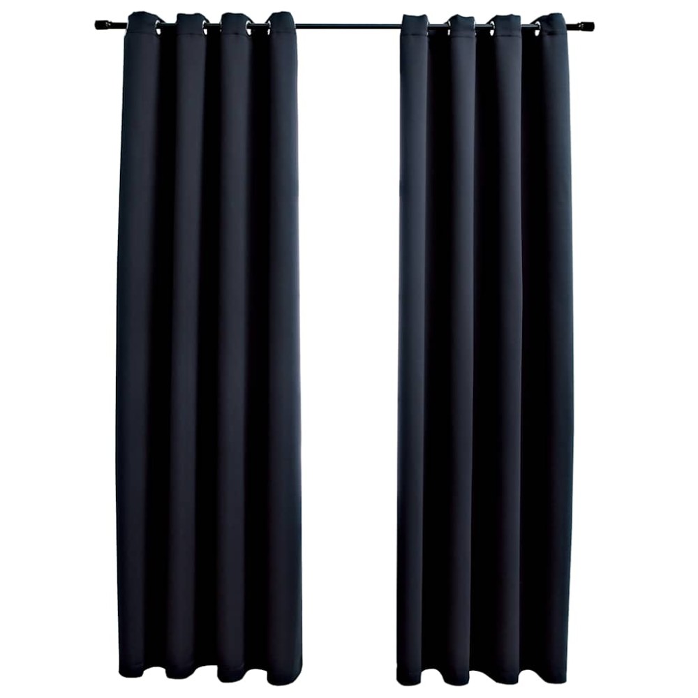 vidaXL Draperii opace cu inele metalice, 2 buc., negru, 140 x 225 cm
