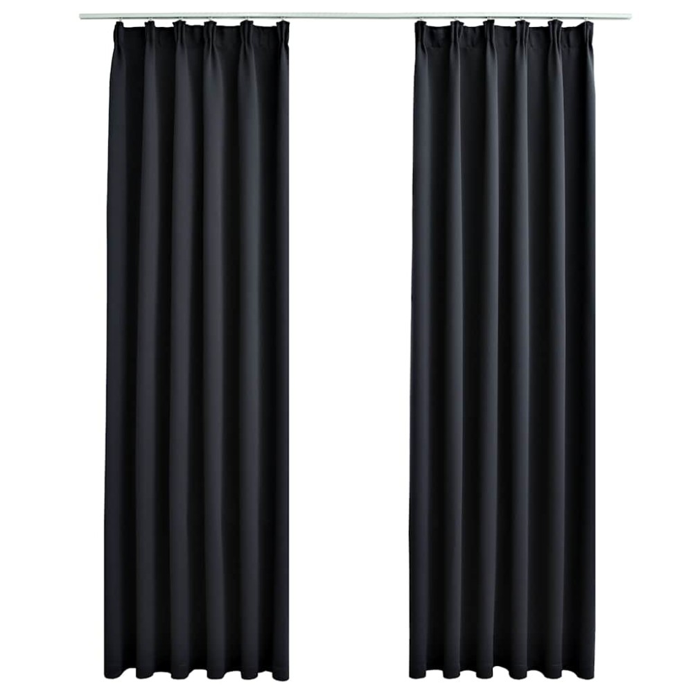 vidaXL Draperii opace cu cârlige, 2 buc., negru, 140 x 175 cm