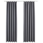 vidaXL Draperii opace cu cârlige, 2 buc., gri, 140 x 245 cm vidaXL Draperii opace cu cârlige, 2 buc., gri, 140 x 245 cm