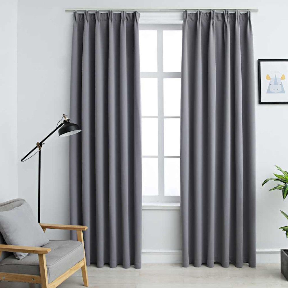 vidaXL Draperii opace cu cârlige, 2 buc., gri, 140 x 245 cm