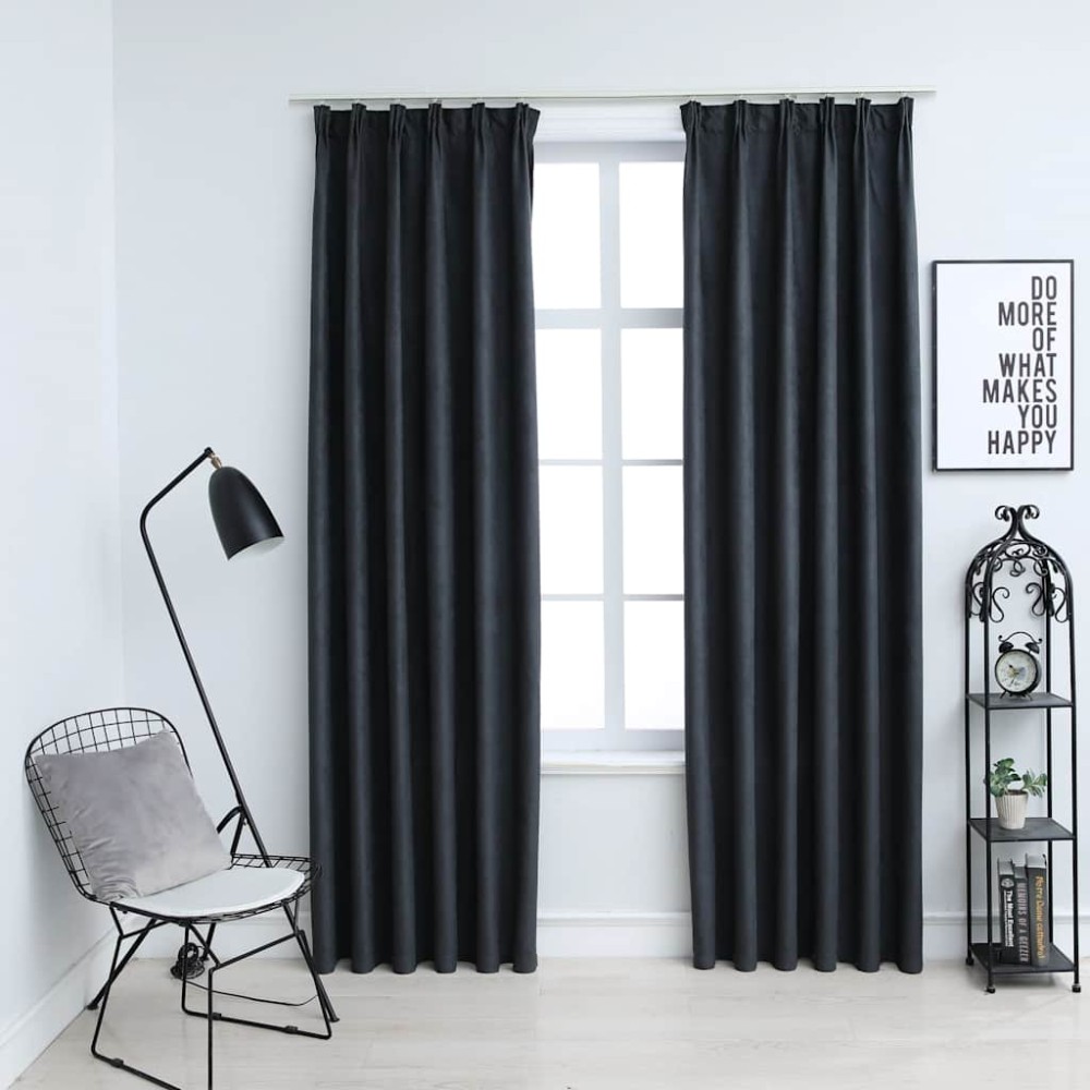 vidaXL Draperii opace cu cârlige, 2 buc., antracit, 140 x 175 cm