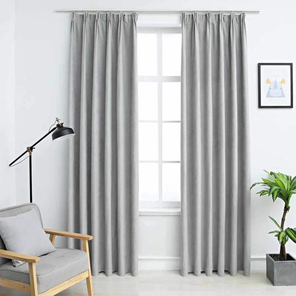 vidaXL Draperii opace cu cârlige, 2 buc., gri, 140 x 245 cm
