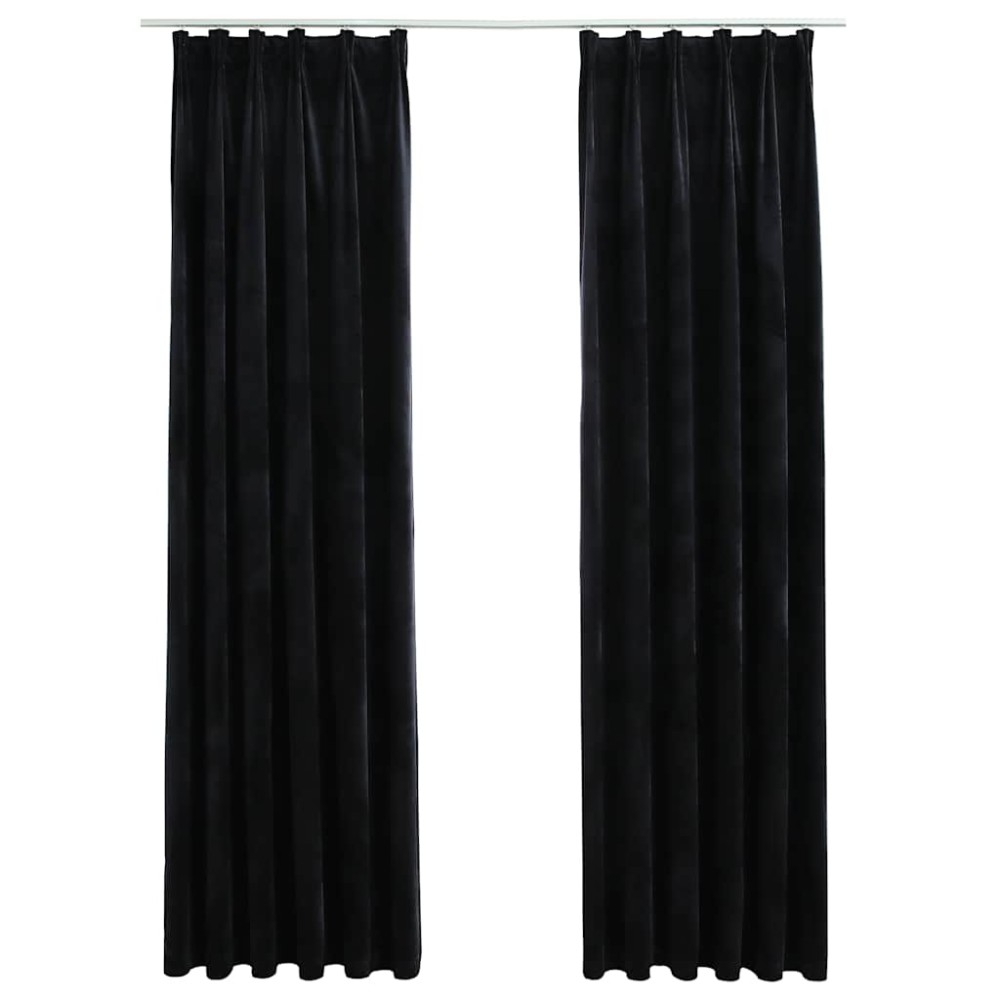 vidaXL Draperii opace cu cârlige, 2 buc., negru, 140x175 cm, catifea