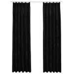vidaXL Draperii opace cu cârlige, 2 buc., negru, 140x175 cm, catifea vidaXL Draperii opace cu cârlige, 2 buc., negru, 140x175 cm, catifea