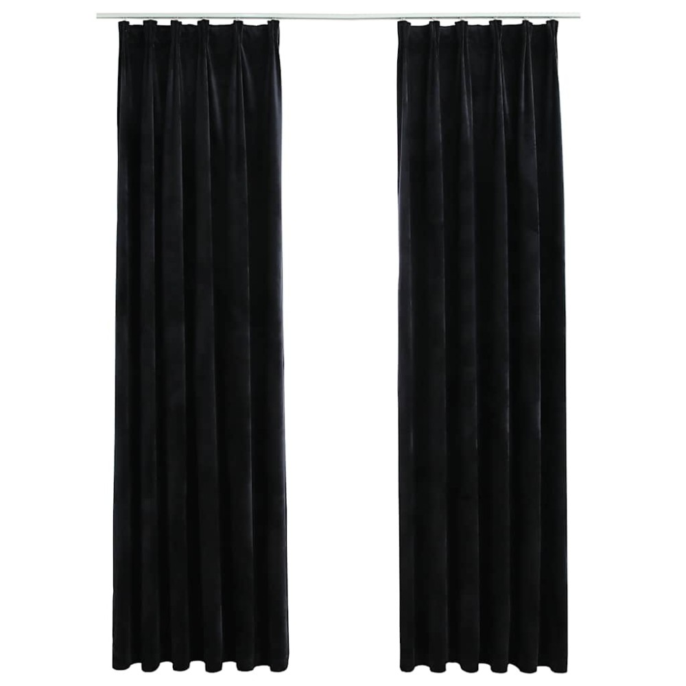 vidaXL Draperii opace, 2 buc., negru, 140x225 cm, catifea, cu cârlige