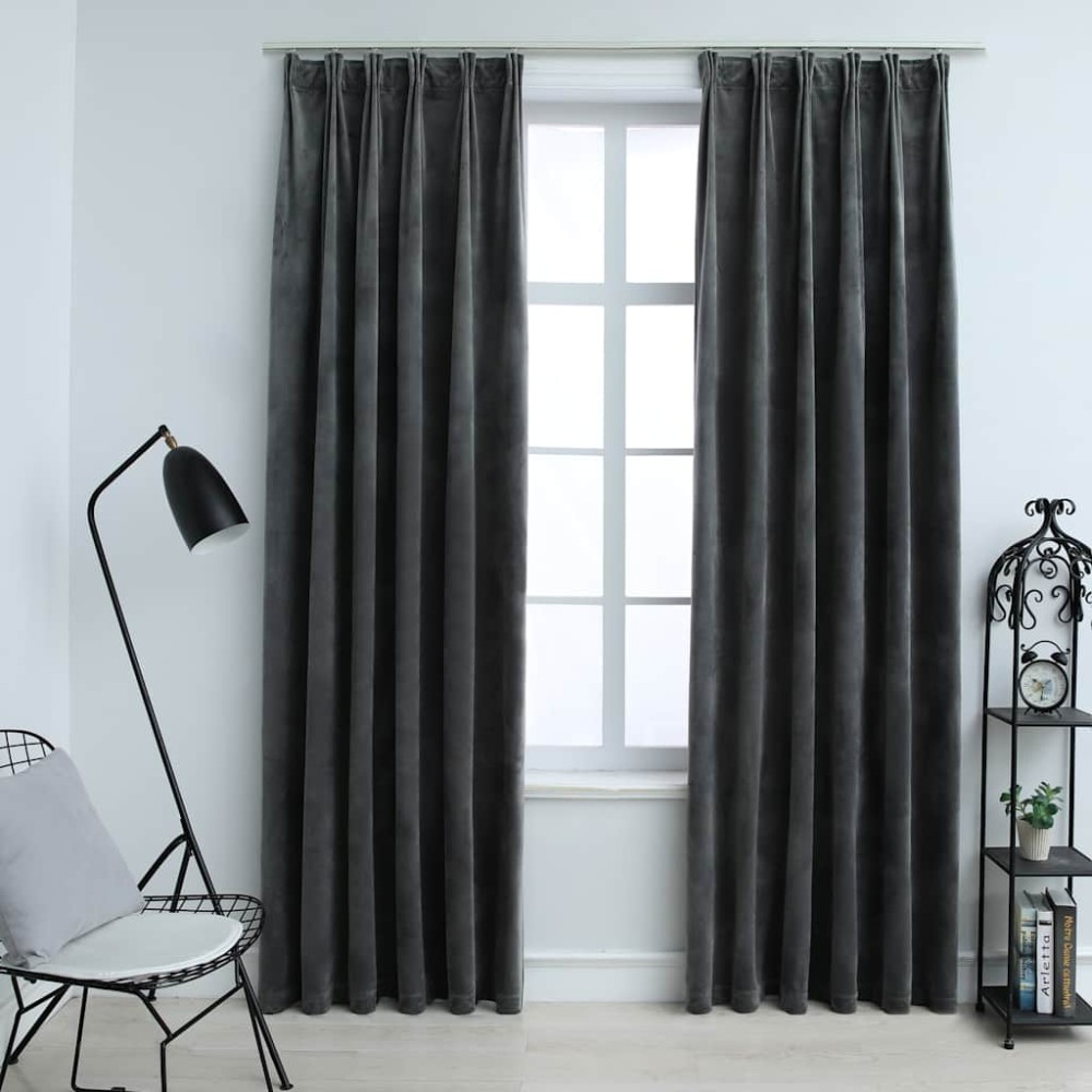 vidaXL Draperii opace, 2 buc., antracit, 140x175 cm, catifea, cârlige