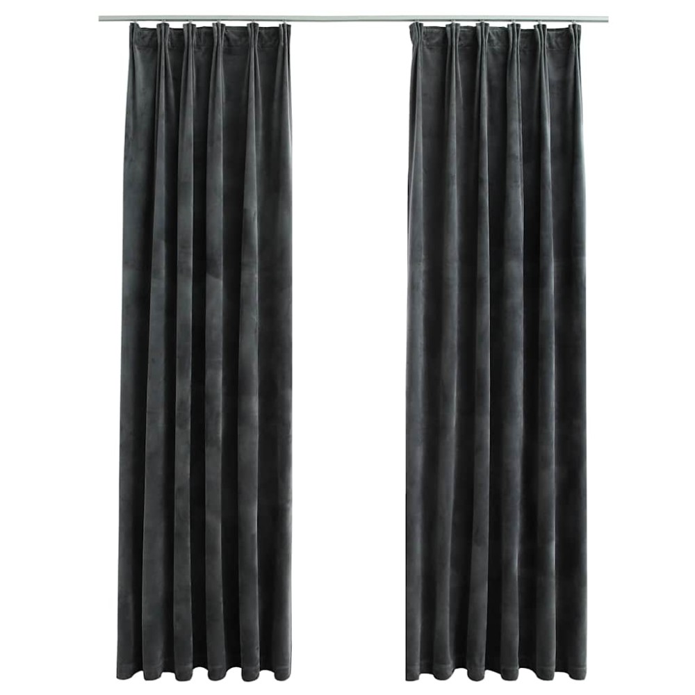 vidaXL Draperii opace cu cârlige, 2 buc., antracit, 140x245cm, catifea