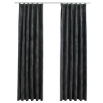 vidaXL Draperii opace cu cârlige, 2 buc., antracit, 140x245cm, catifea vidaXL Draperii opace cu cârlige, 2 buc., antracit, 140x245cm, catifea