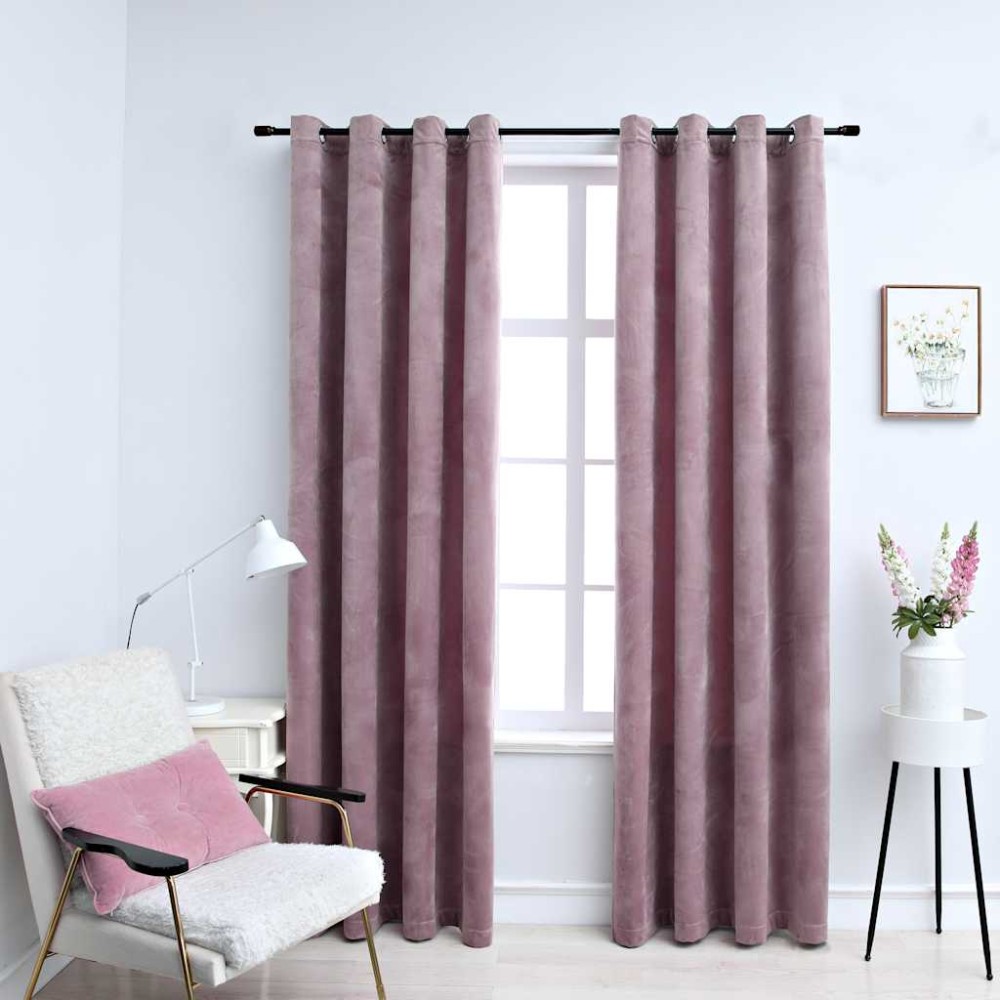 vidaXL Perdele opace cu inele 2 buc. roz antichizat 140x175 cm catifea