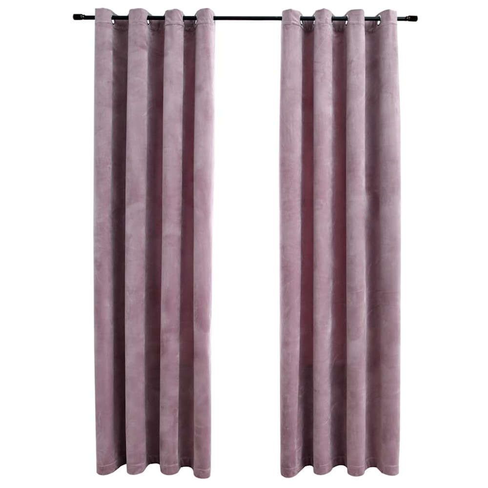 vidaXL Draperii opace cu inele, 2 buc., roz antic, 140x245 cm, catifea