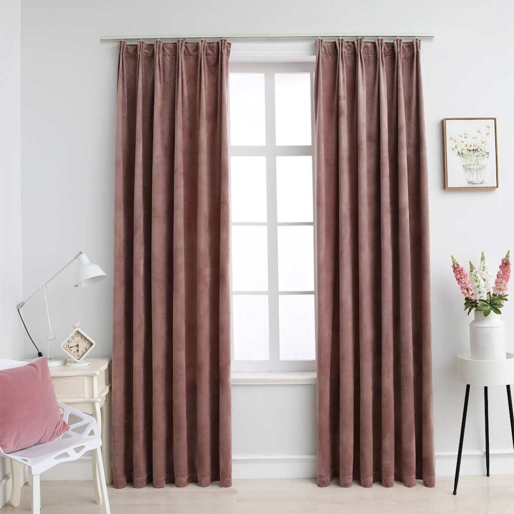 vidaXL Draperii opace 2 buc. roz antichizat 140x175 cm catifea cârlige
