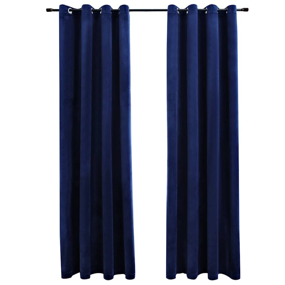 vidaXL Draperii opace & inele 2 buc. albastru închis 140x175cm catifea