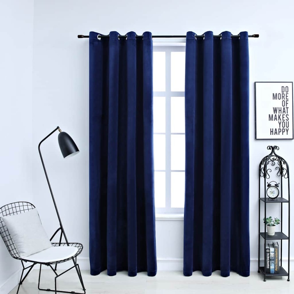 vidaXL Draperii opace & inele 2 buc. albastru închis 140x175cm catifea