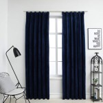 vidaXL Draperii opace 2 buc. albastru închis 140x175cm catifea cârlige vidaXL Draperii opace 2 buc. albastru închis 140x175cm catifea cârlige