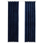 vidaXL Draperii opace 2 buc. albastru închis 140x245cm catifea cârlige vidaXL Draperii opace 2 buc. albastru închis 140x245cm catifea cârlige