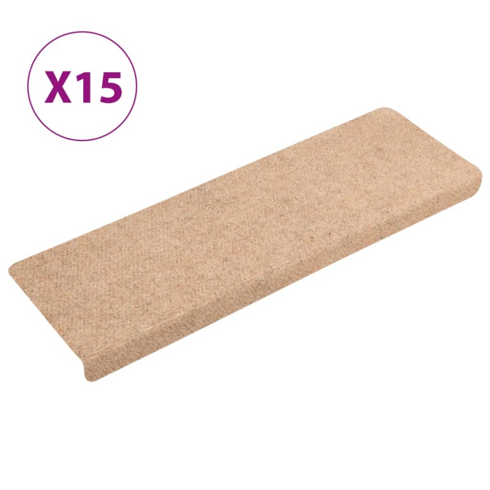 vidaXL Covorașe autoadezive pentru scări, 15 buc., 65x21x4 cm, margini dreptunghiulare, crem