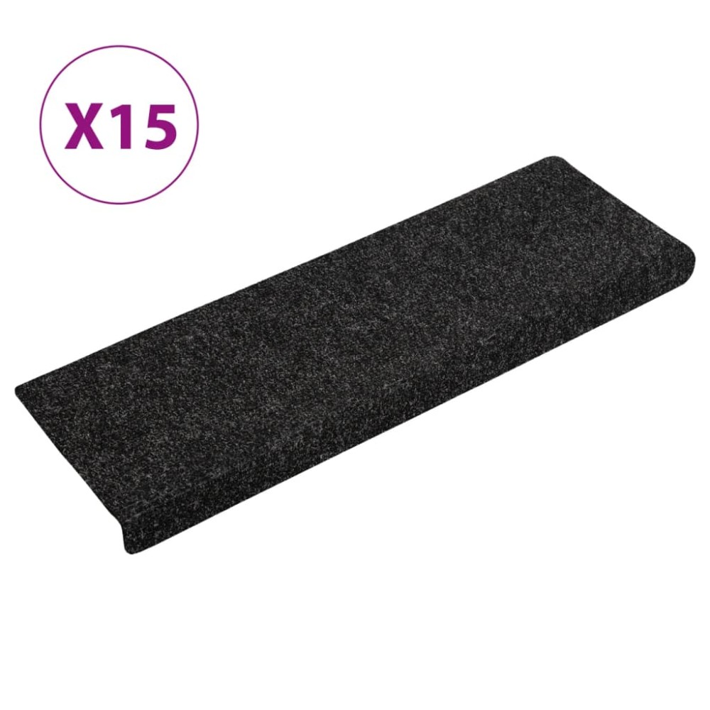 vidaXL Covorașe scări autoadezive, 15 buc., 65x21x4 cm, margini dreptunghiulare negre