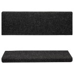 vidaXL Covorașe scări autoadezive, 15 buc., 65x21x4 cm, margini dreptunghiulare negre