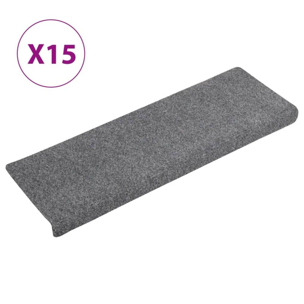 vidaXL Covorașe autoadezive pentru scări, 15 buc., 65x21x4 cm, gri deschis, cu margini dreptunghiulare