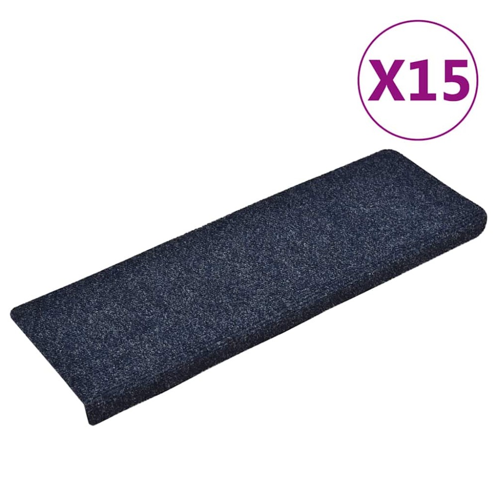 vidaXL Covorașe scări autoadezive, 15 buc., 65x21x4 cm, margini dreptunghiulare albastre