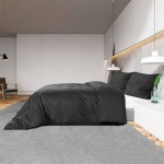 vidaXL Set cu husă de pilotă, negru, 140x200 cm, microfibră