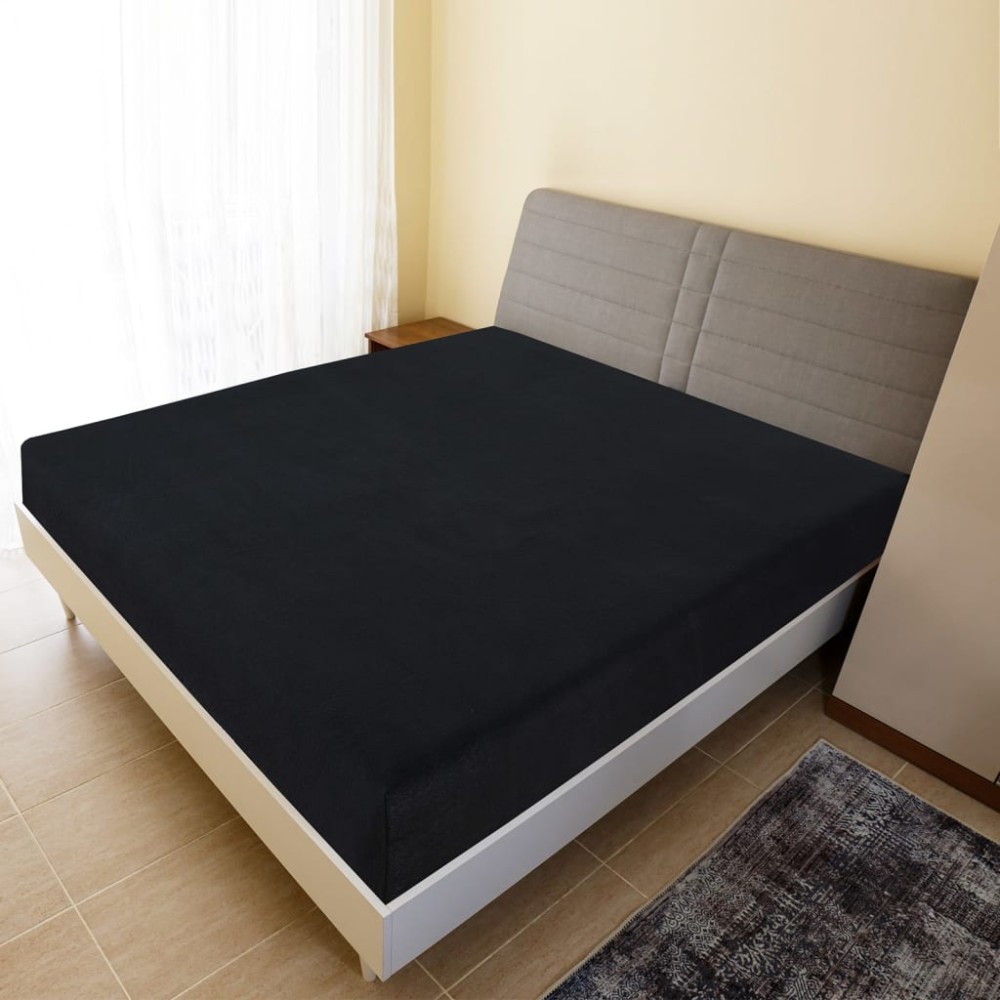vidaXL Cearșaf de pat cu elastic, 2 buc., negru, 90x200 cm, bumbac