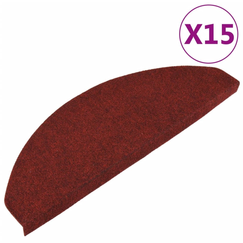vidaXL Covorașe scări autoadezive, 15 buc., roșu, 65x22,5x3,5 cm