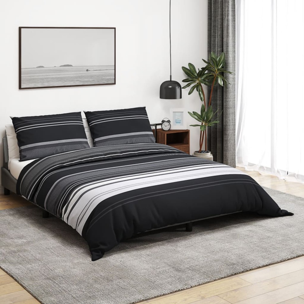 vidaXL Set cu husă de pilotă, negru și alb, 220x240 cm, bumbac