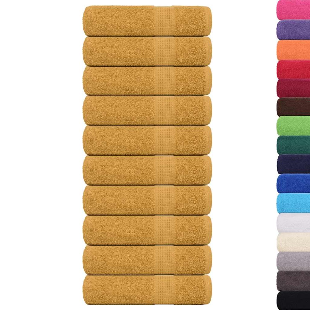 vidaXL Prosoape de baie 10 buc Aur 100x150 cm 360 g/m² 100% bumbac