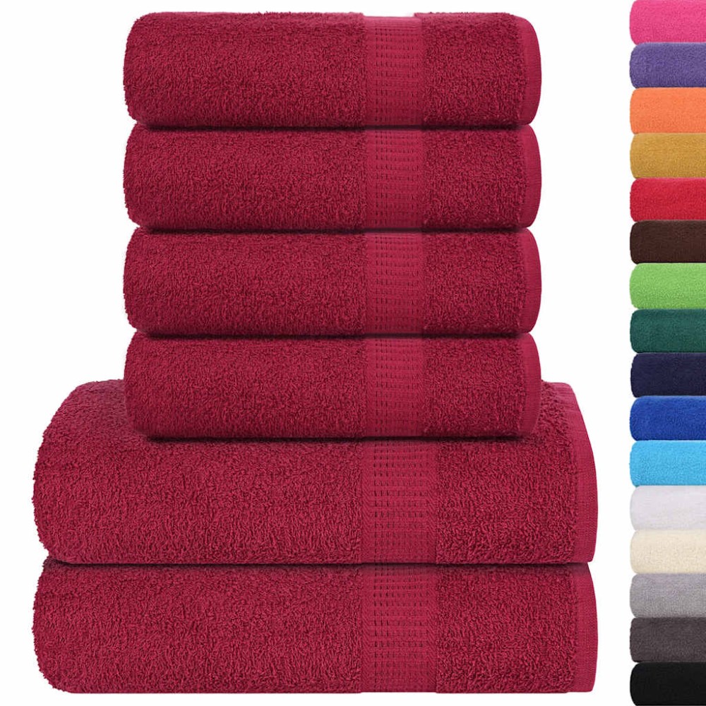 vidaXL Set prosoape 6 piese Bordeaux 360 g/m² 100% bumbac