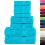 vidaXL Set de prosoape premium SOLUND, 8 piese, turcoaz, 600 g/m² vidaXL Set de prosoape premium SOLUND, 8 piese, turcoaz, 600 g/m²