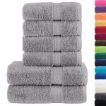 vidaXL Set de prosoape premium SOLUND, 6 piese, gri, 600 g/m² vidaXL Set de prosoape premium SOLUND, 6 piese, gri, 600 g/m²