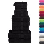 vidaXL Set de prosoape premium SOLUND, 12 piese, negru, 600 g/m² vidaXL Set de prosoape premium SOLUND, 12 piese, negru, 600 g/m²