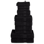 vidaXL Set de prosoape premium SOLUND, 12 piese, negru, 600 g/m² vidaXL Set de prosoape premium SOLUND, 12 piese, negru, 600 g/m²