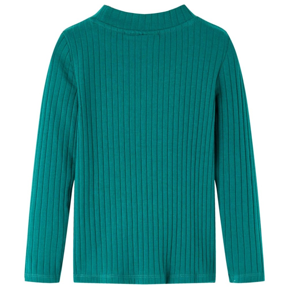 Tricou de copii cu mâneci lungi, tricot cu nervuri, verde închis, 104