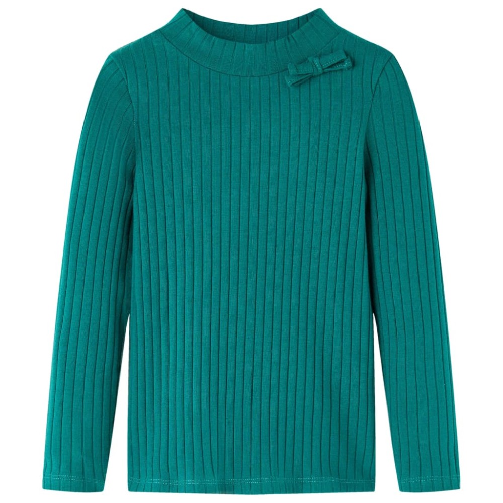 Tricou de copii cu mâneci lungi, tricot cu nervuri, verde închis, 128