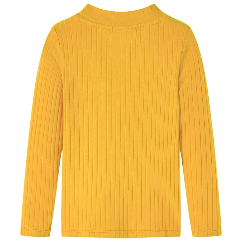 Tricou de copii cu mâneci lungi, tricot cu nervuri, ocru închis, 116