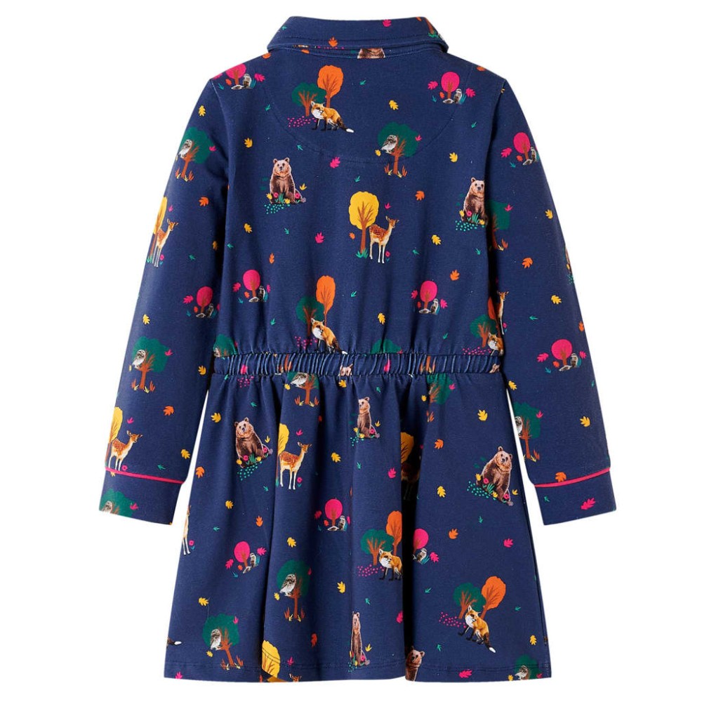 Rochie de copii cu mâneci lungi și șnur bleumarin 104