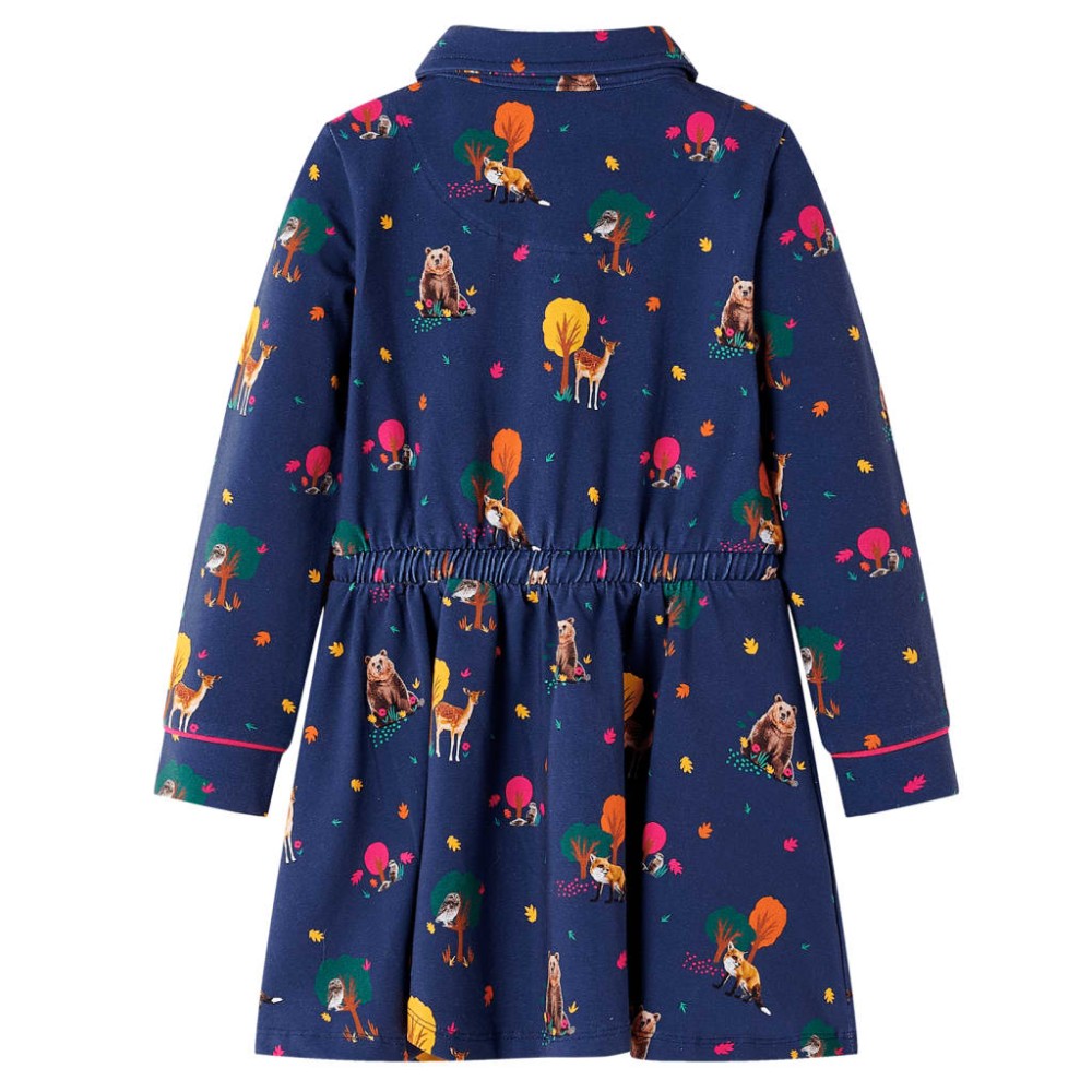 Rochie de copii cu mâneci lungi și șnur bleumarin 128