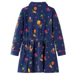 Rochie de copii cu mâneci lungi și șnur bleumarin 128