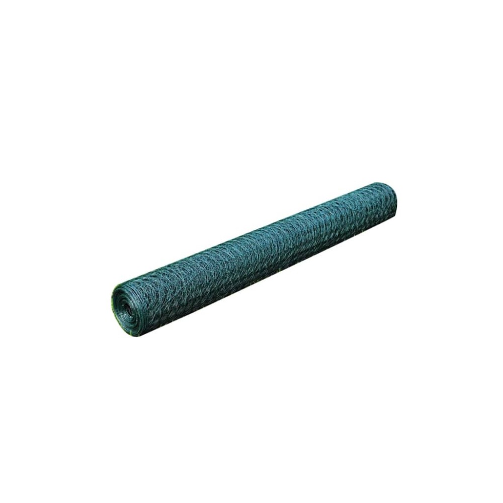 vidaXL Gard de plasă, verde închis, 1 x 25 m, oțel, hexagon
