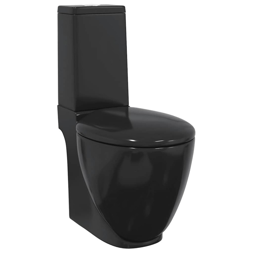 vidaXL Toaletă, negru, ceramică, flux de apă în spate
