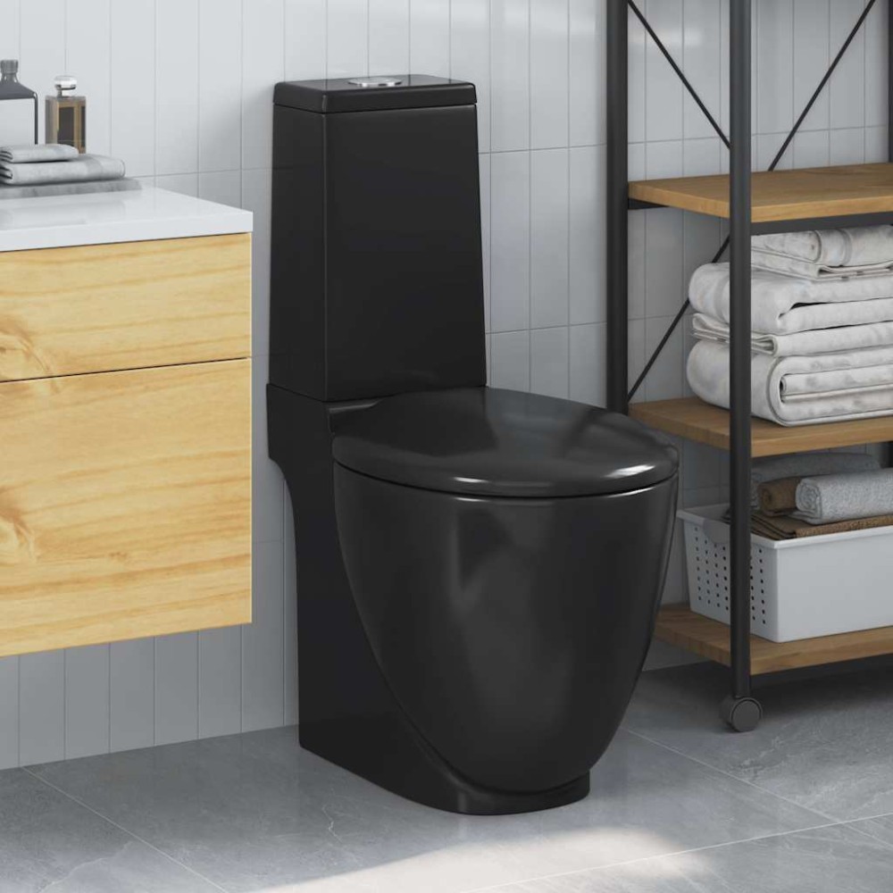 vidaXL Toaletă, negru, ceramică, flux de apă în spate