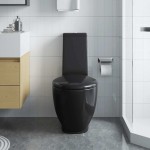 vidaXL Toaletă, negru, ceramică, flux de apă în spate vidaXL Toaletă, negru, ceramică, flux de apă în spate