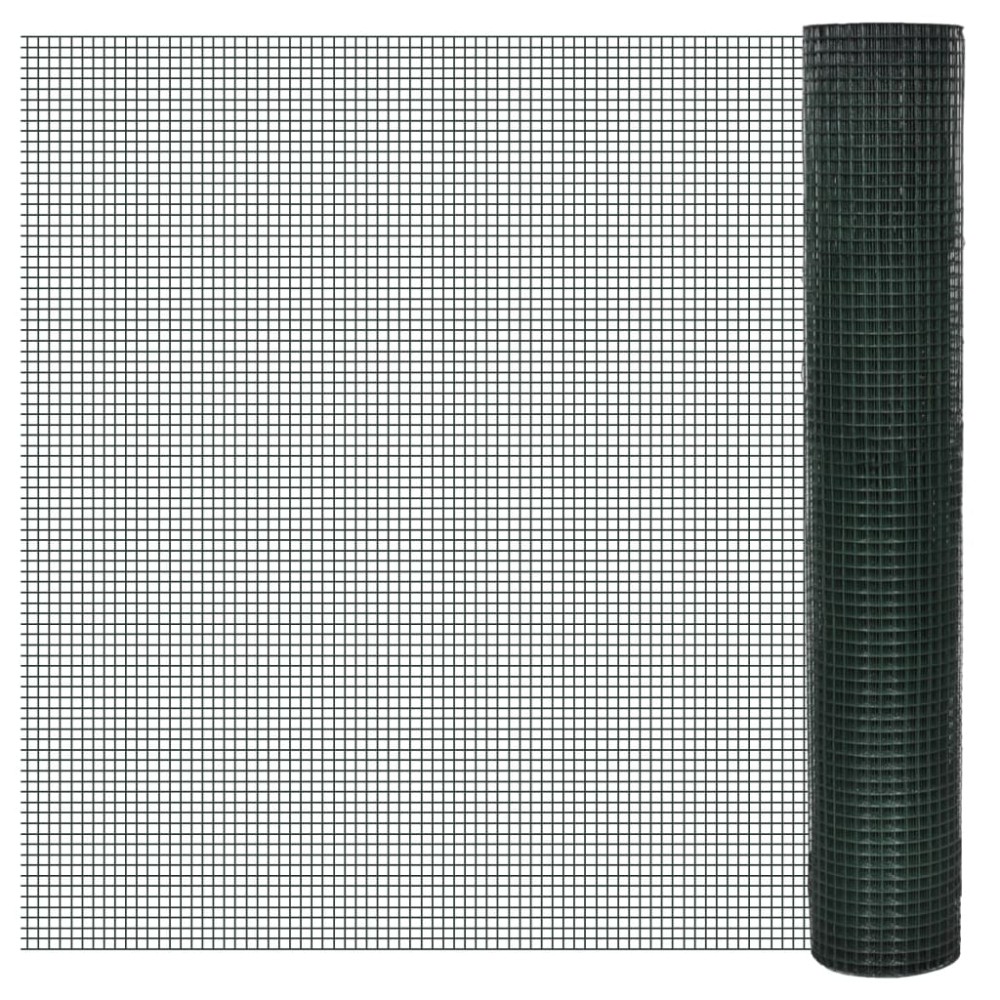 vidaXL Plasă de sârmă găini, verde, 25 x 1 m, oțel galvanizat cu PVC