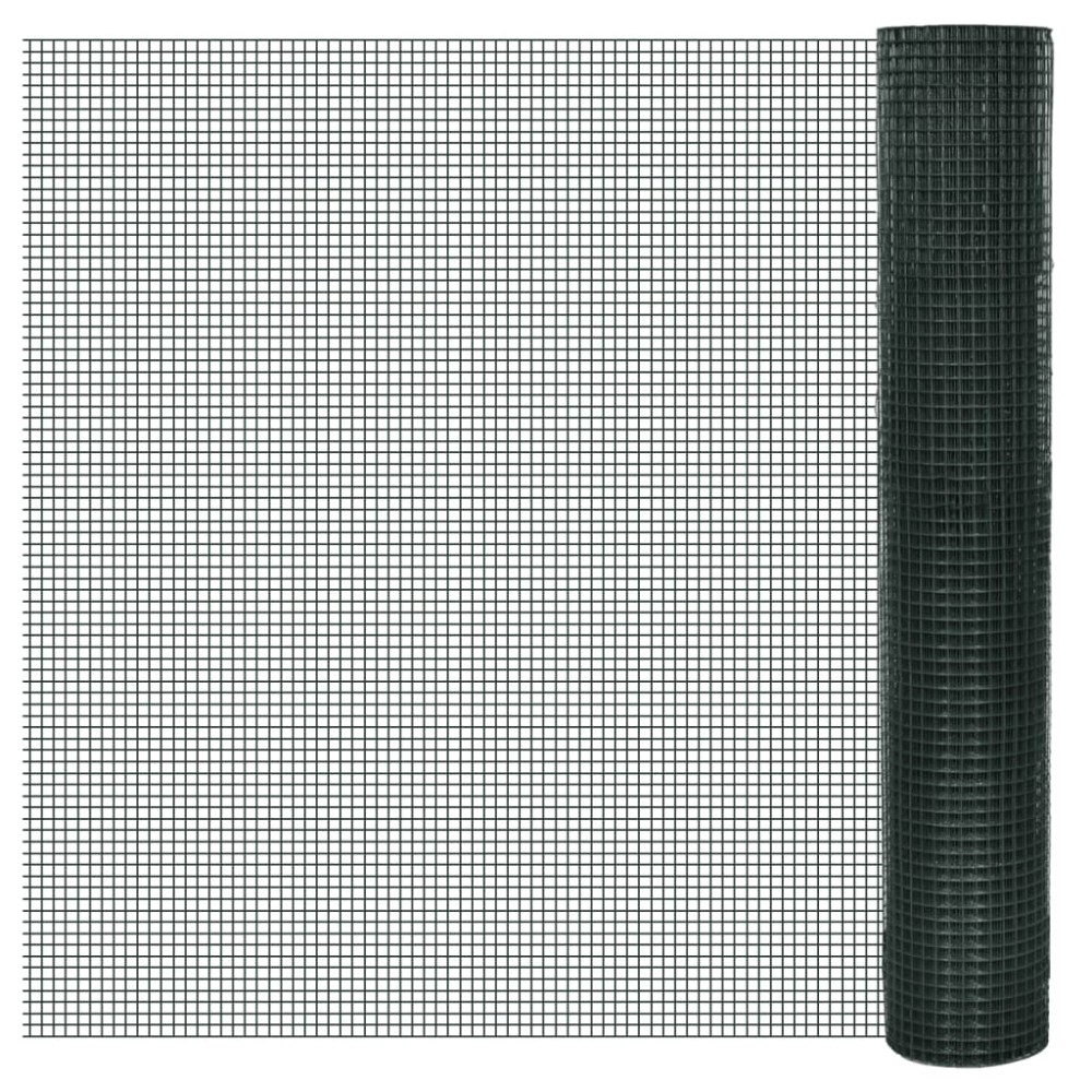 vidaXL Plasă de sârmă găini, verde, 25 x 1 m, oțel galvanizat cu PVC