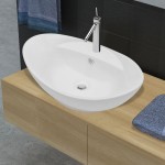 Chiuvetă ovală cu preaplin & orificiu robinet, ceramică de lux Chiuvetă ovală cu preaplin & orificiu robinet, ceramică de lux