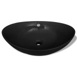 Chiuvetă ovală cu preaplin, negru, 59 x 38,5 cm, ceramică de lux