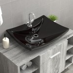 Chiuvetă dreptunghiulară preaplin & gaură robinet, negru, ceramică lux Chiuvetă dreptunghiulară preaplin & gaură robinet, negru, ceramică lux