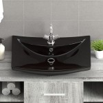 Chiuvetă dreptunghiulară preaplin & gaură robinet, negru, ceramică lux Chiuvetă dreptunghiulară preaplin & gaură robinet, negru, ceramică lux
